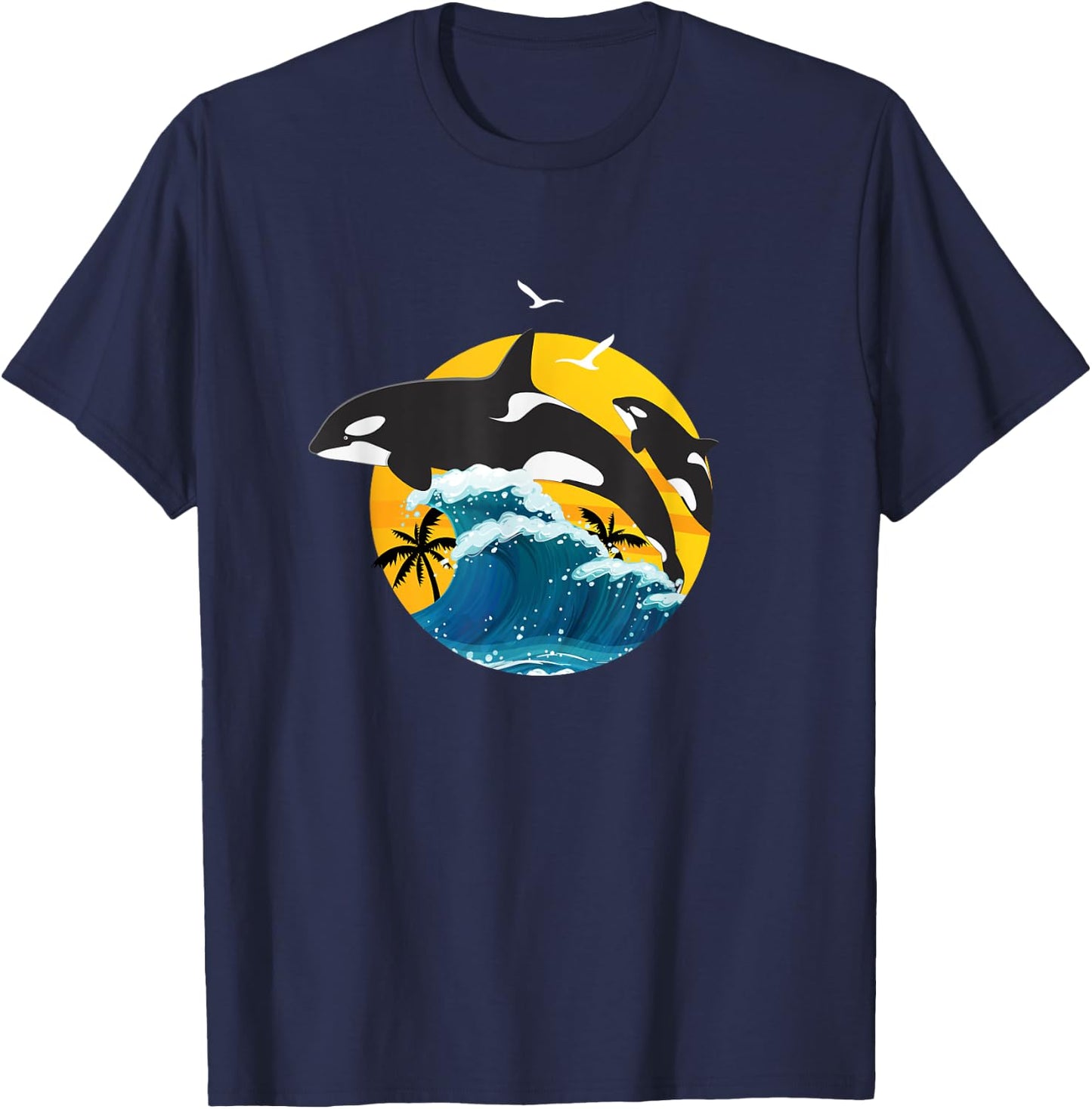 Orca Squad Whale Sunset Sea Animal Wildlife Boys & Girls T-Shirt - T-Shirt | Navy