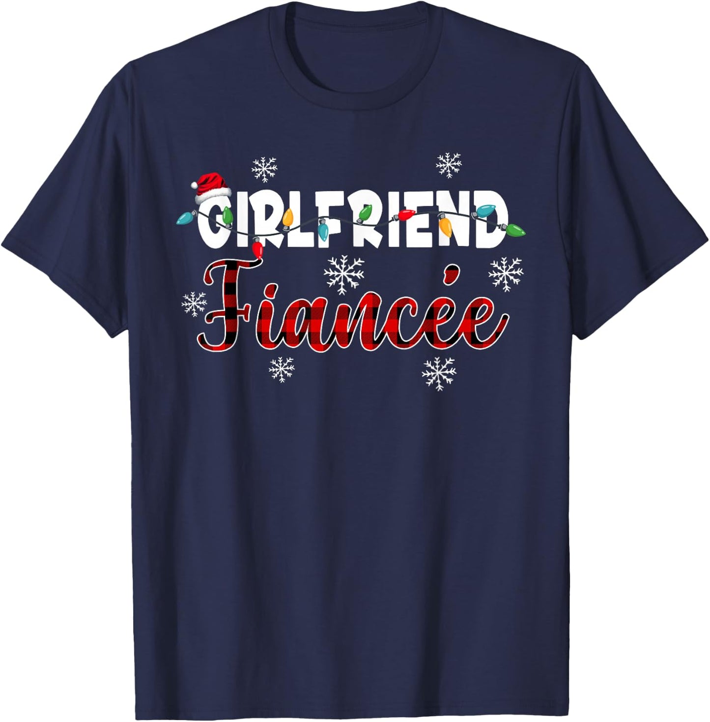 Fiancee Engaged Xmas Matching Couples Christmas Pajamas T-Shirt - T-Shirt | Navy