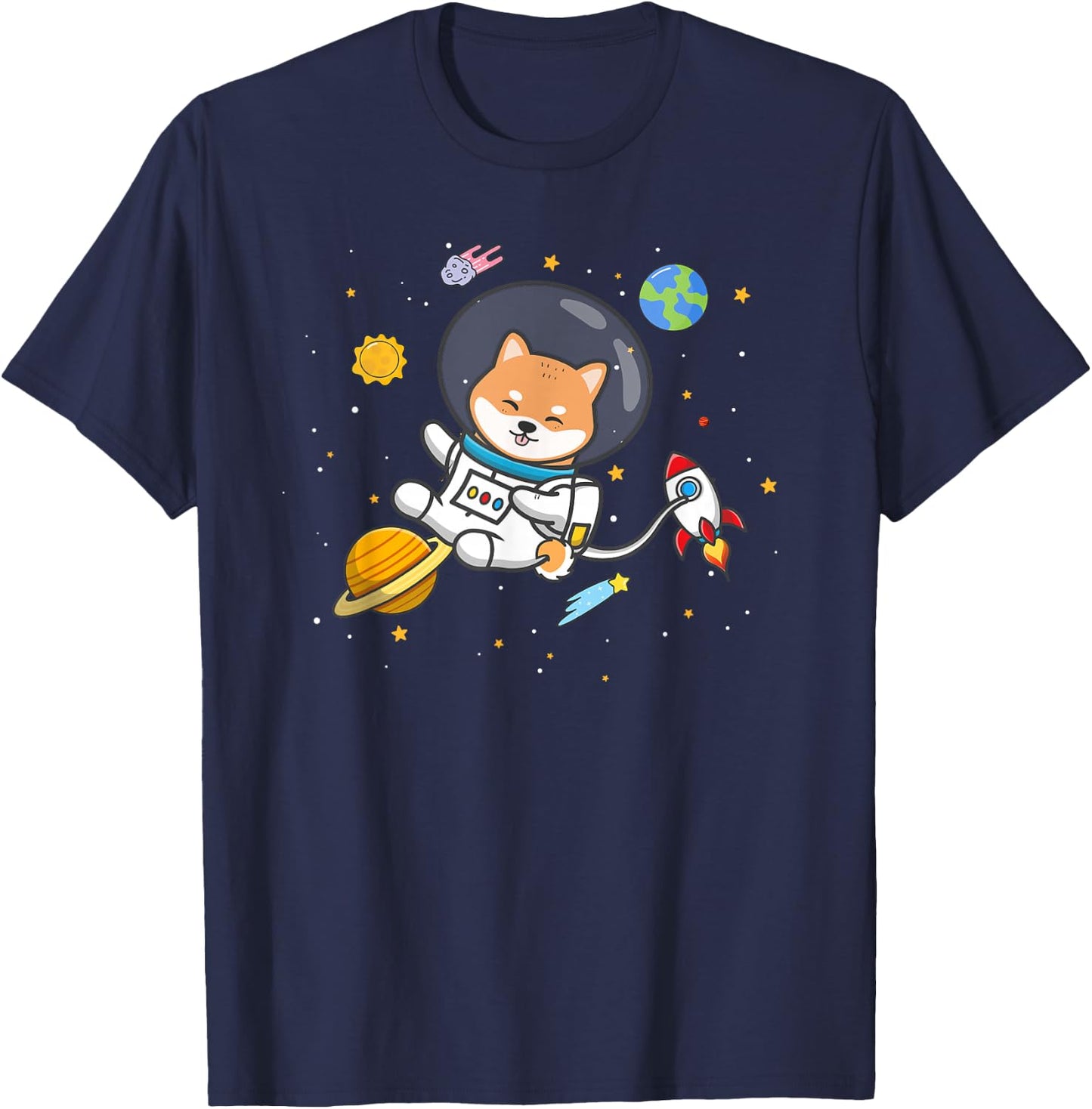 Kids Boys Doge Meme Lover Space Moon Shiba Inu Dog T-Shirt - T-Shirt | Navy