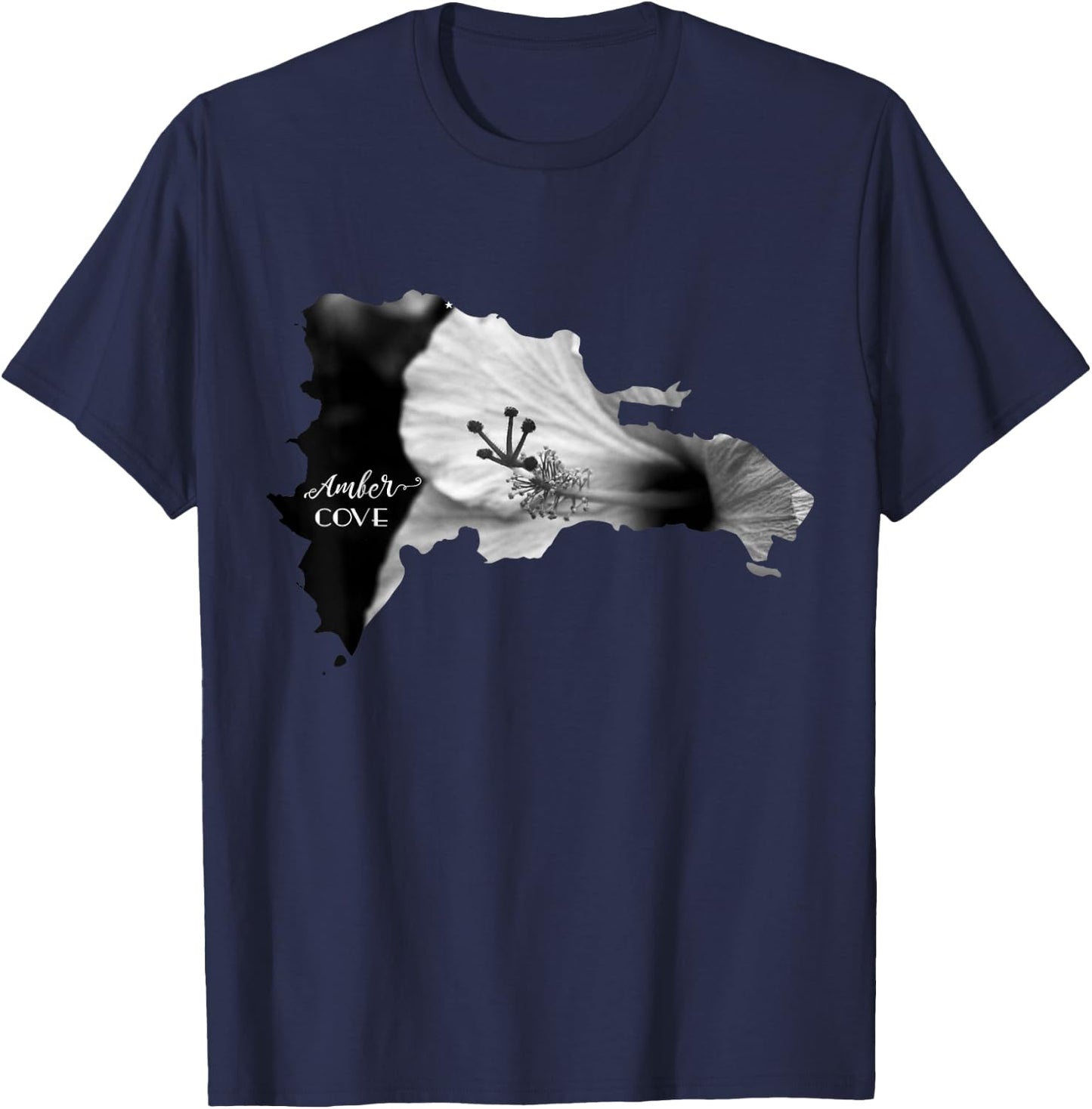 AMBER COVE Dominican Republic Map and Hibiscus Flower T-Shirt - T-Shirt | Navy