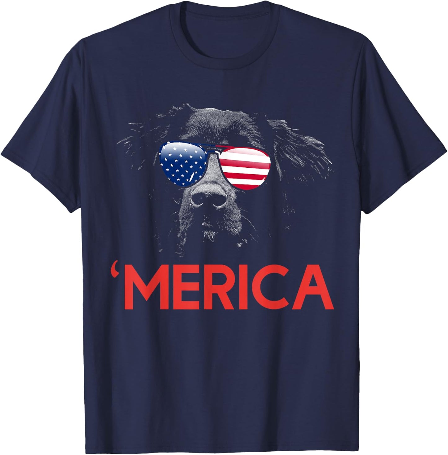 Merica Flat Coated Retriever American Flag 4th of July T-Shirt - T-Shirt | Navy