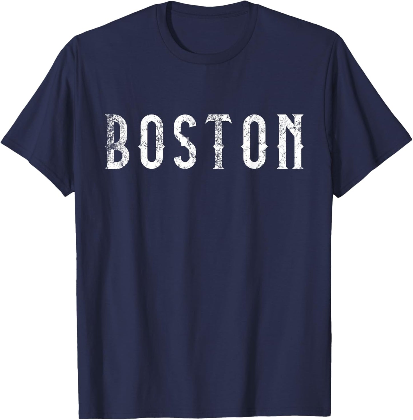 Vintage Boston Massachusetts Distressed T-Shirt - T-Shirt | Navy