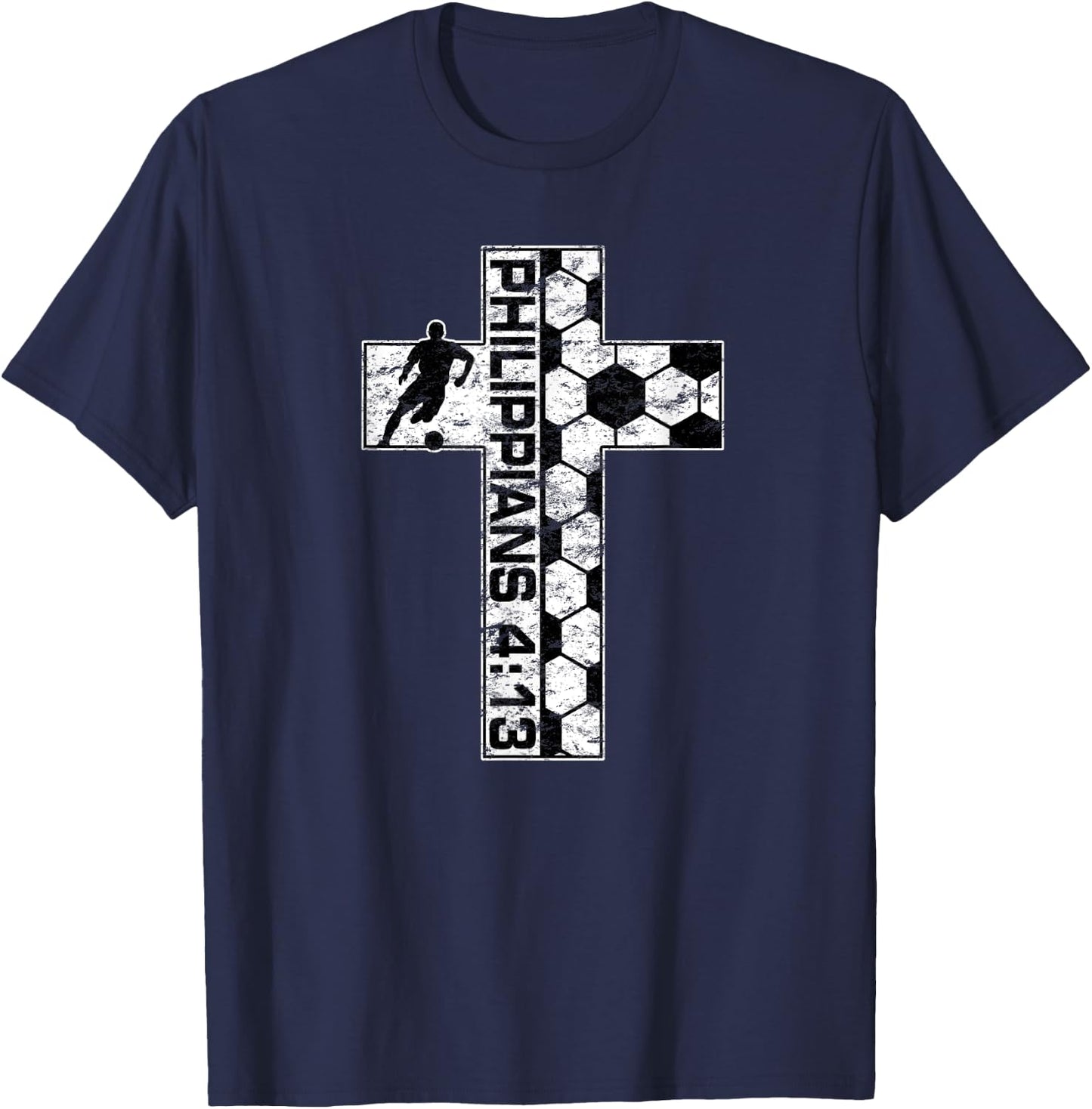 Philippians 4:13 Christian Soccer Player Jesus Christ Saves T-Shirt - T-Shirt | Navy