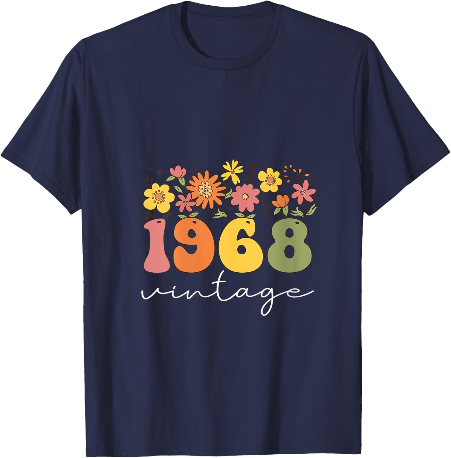Women's 1968 Vintage Floral 55th Birthday Women Girls Wildflower V-Neck T-Shirt - T-Shirt | Navy