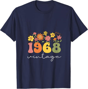 Women's 1968 Vintage Floral 55th Birthday Women Girls Wildflower V-Neck T-Shirt - T-Shirt | Navy