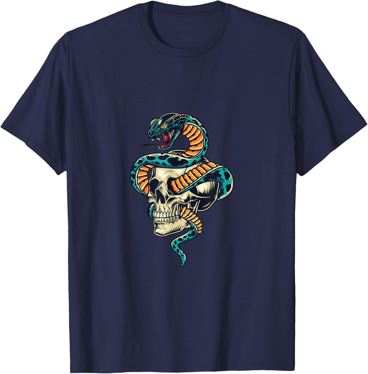 Tattoo Design Snake in Skull Cobra Skull T-Shirt - T-Shirt | Navy