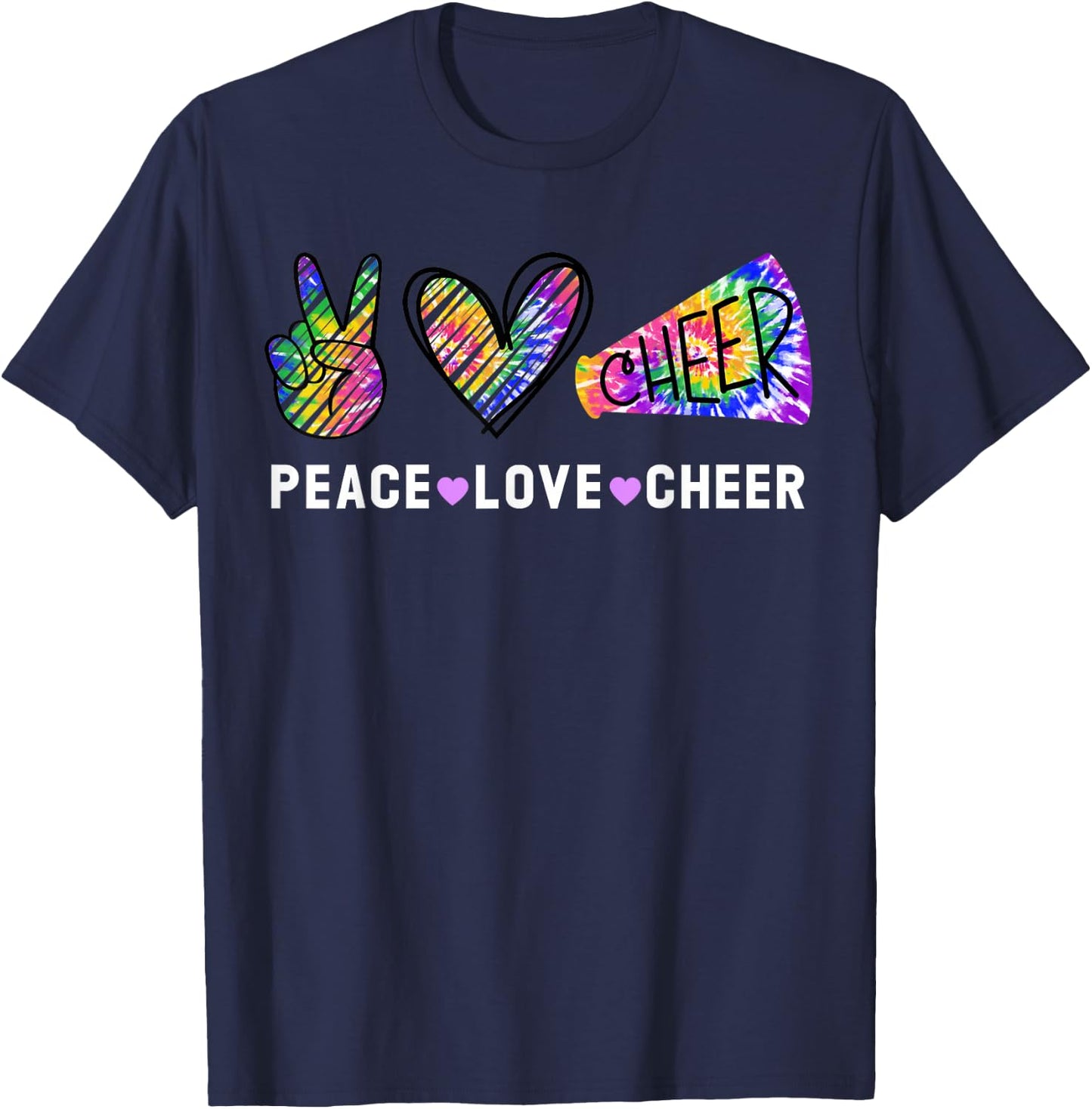 Peace Love Cheer Tie Dye Cheerleading for Cheerleader Cute Small T-Shirt - T-Shirt | Navy
