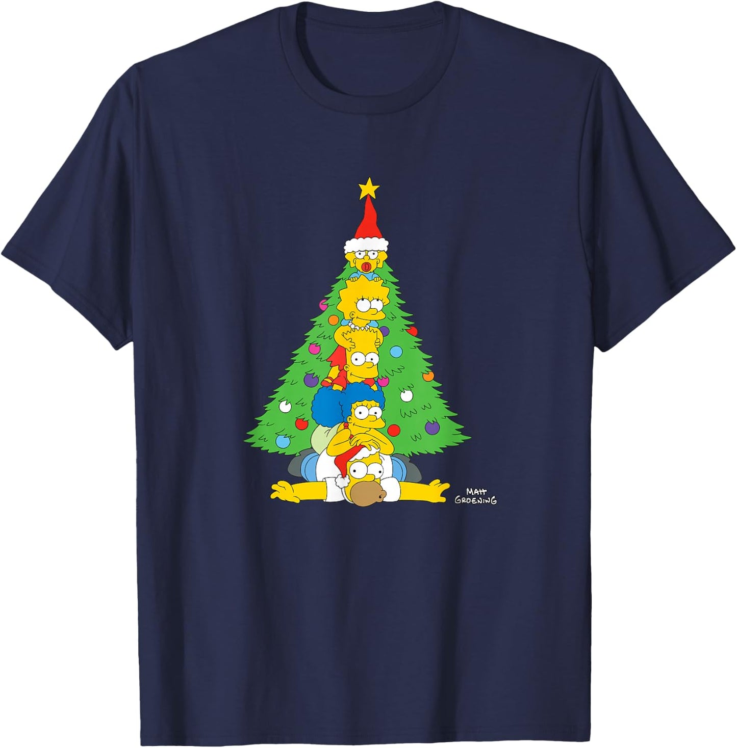 The Simpsons Holiday Family Christmas Tree Stack T-Shirt - T-Shirt | Navy