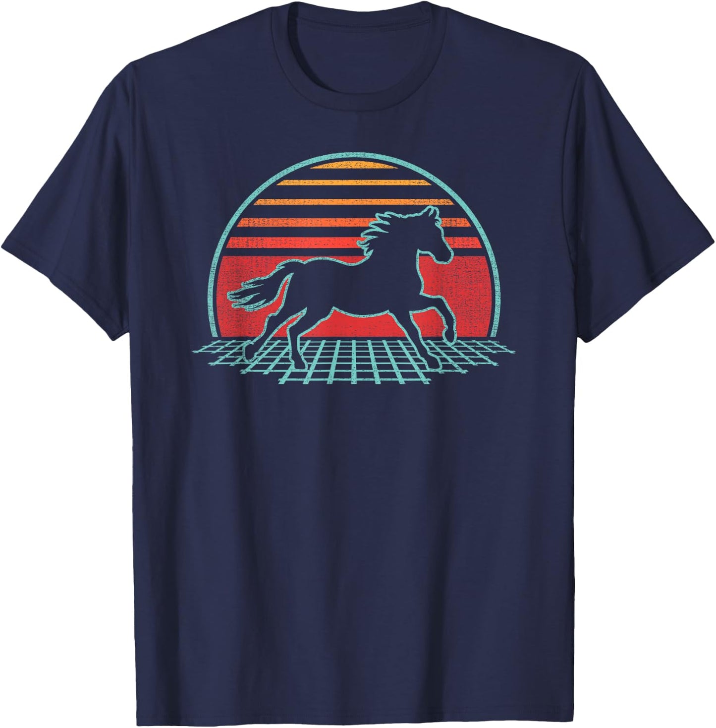 Horse Lover Animal Retro Vintage 80s Style T-Shirt - T-Shirt | Navy