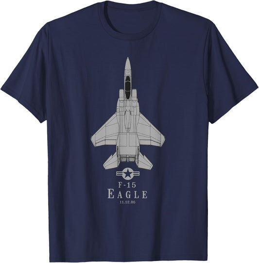 F-15 Eagle Jet Fighter Airplane Tech Print T-Shirt - T-Shirt | Navy