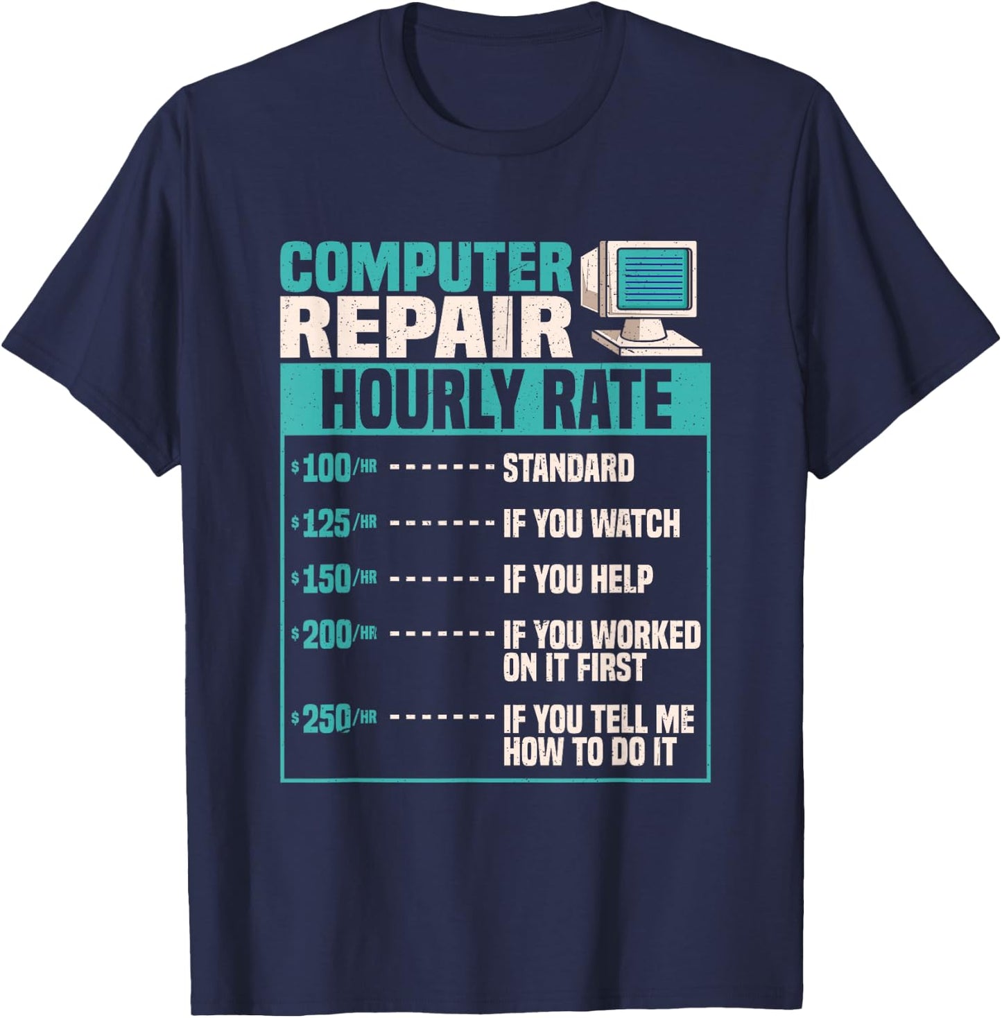 Funny Computer Repair Hourly Rate Small T-Shirt - T-Shirt | Navy