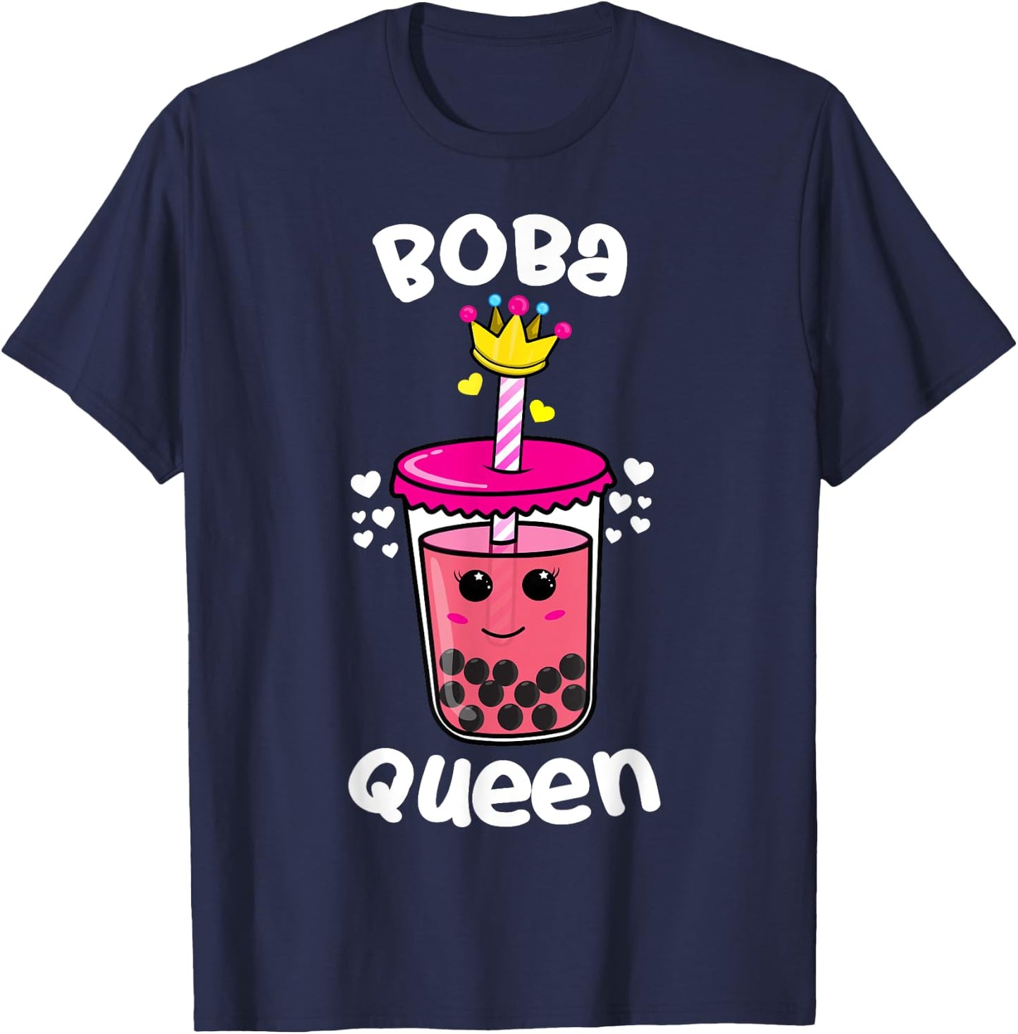Boba Queen Love Cute Bubble Tea Lovers Women Girls Kids Gift T-Shirt - T-Shirt | Navy