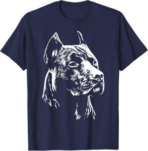 White Portrait | American Pitbull Terrier T-Shirt - T-Shirt | Navy