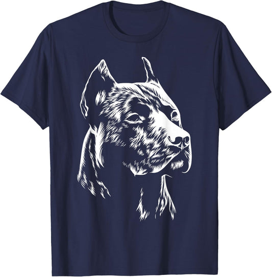 White Portrait | American Pitbull Terrier T-Shirt - T-Shirt | Navy