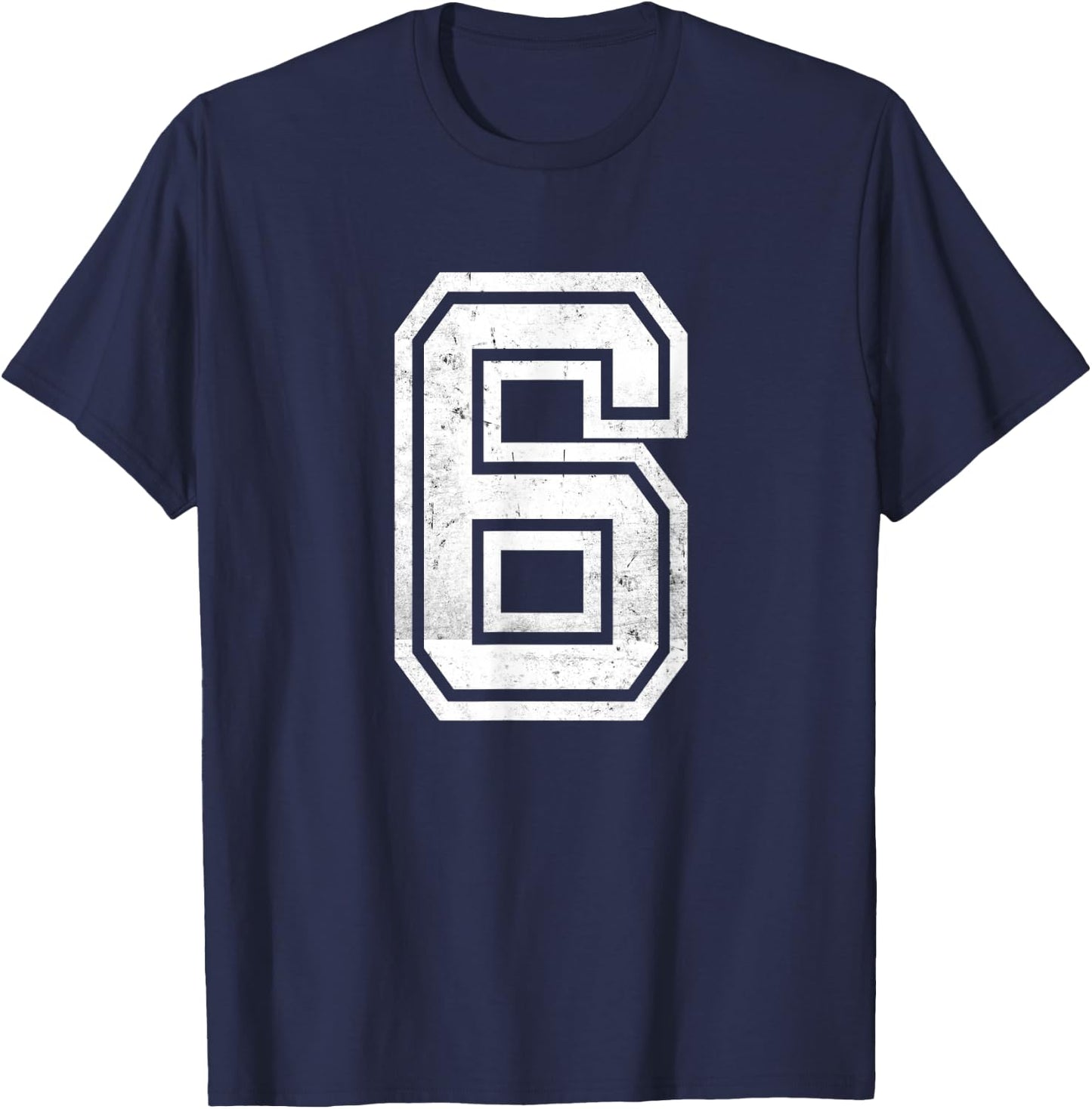 White Distressed Sports Team Number #6 T-Shirt - T-Shirt | Navy