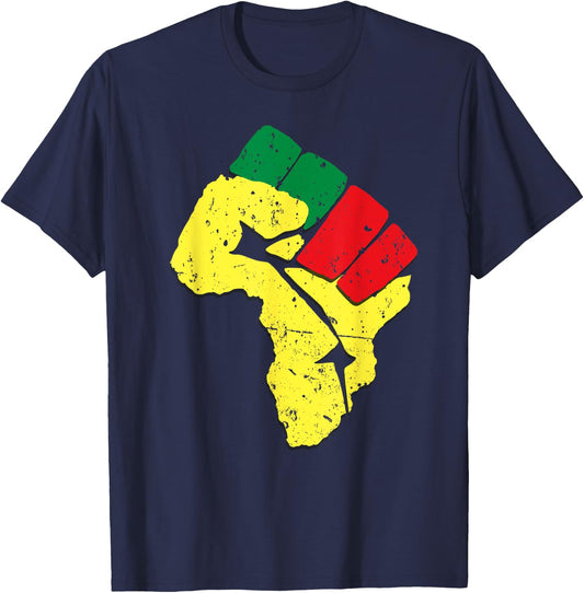 Black History Shirt Pan African Flag Colors Resist Fist T-Shirt - T-Shirt | Navy