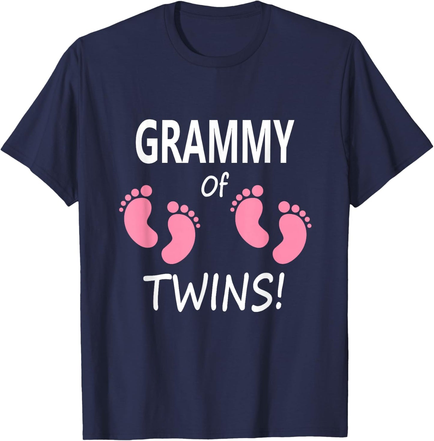 Women's Grandmother Grandma Grammy Twin Girls Pink Footprints T-Shirt - T-Shirt | Navy