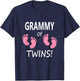 Women's Grandmother Grandma Grammy Twin Girls Pink Footprints T-Shirt - T-Shirt | Navy