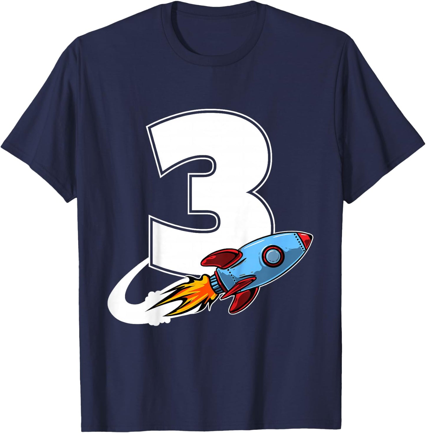 Outer Space 3 Year Old 3rd Birthday Three Rocket Ship Party T-Shirt - T-Shirt | Navy