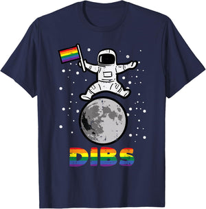 Gay Astronaut Moon Flag Dibs Rainbow Pride Month Lgbt Ally T-Shirt - T-Shirt | Navy