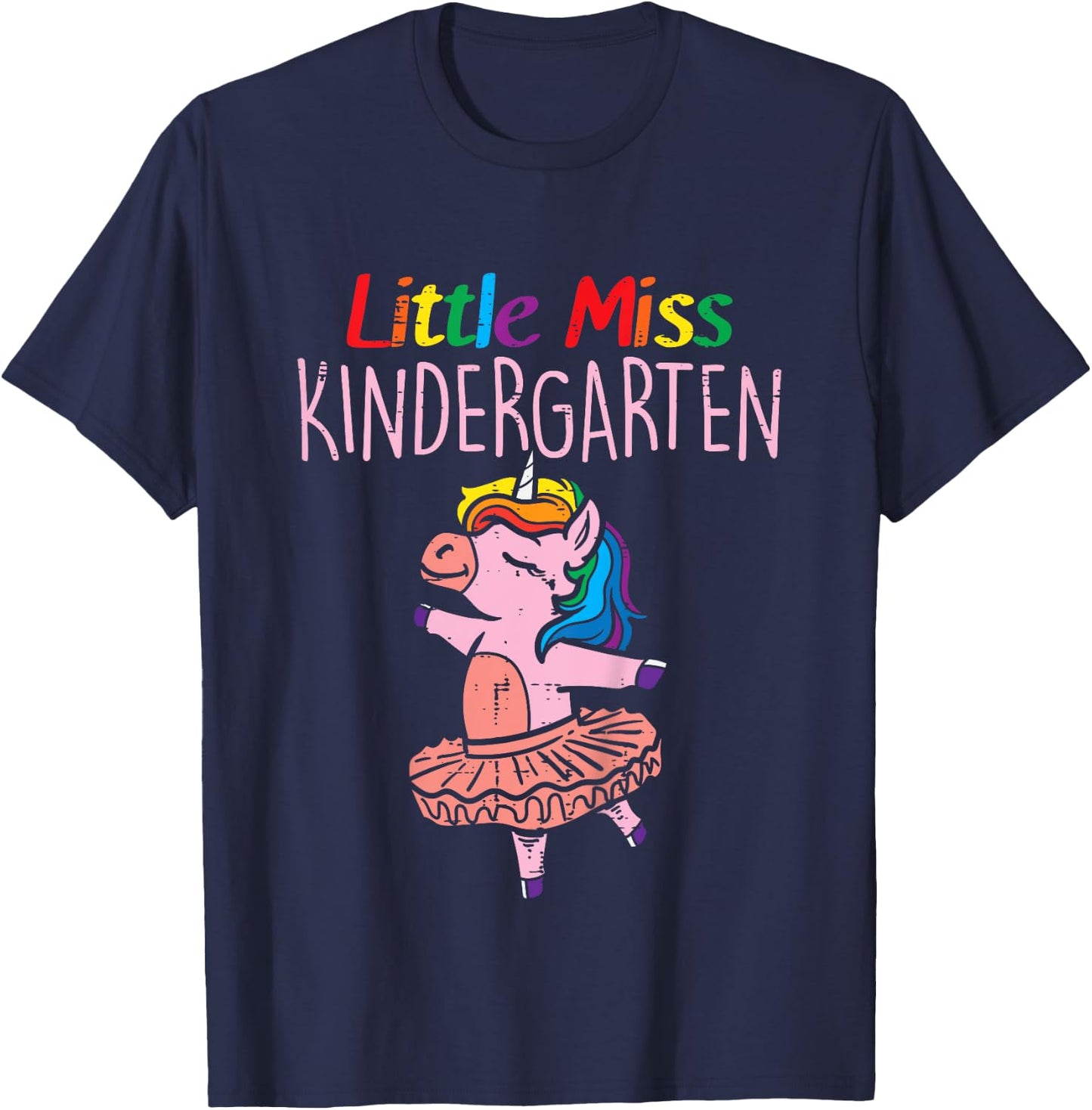 Little Miss Kindergarten Unicorn Back To School Day Girls T-Shirt - T-Shirt | Navy