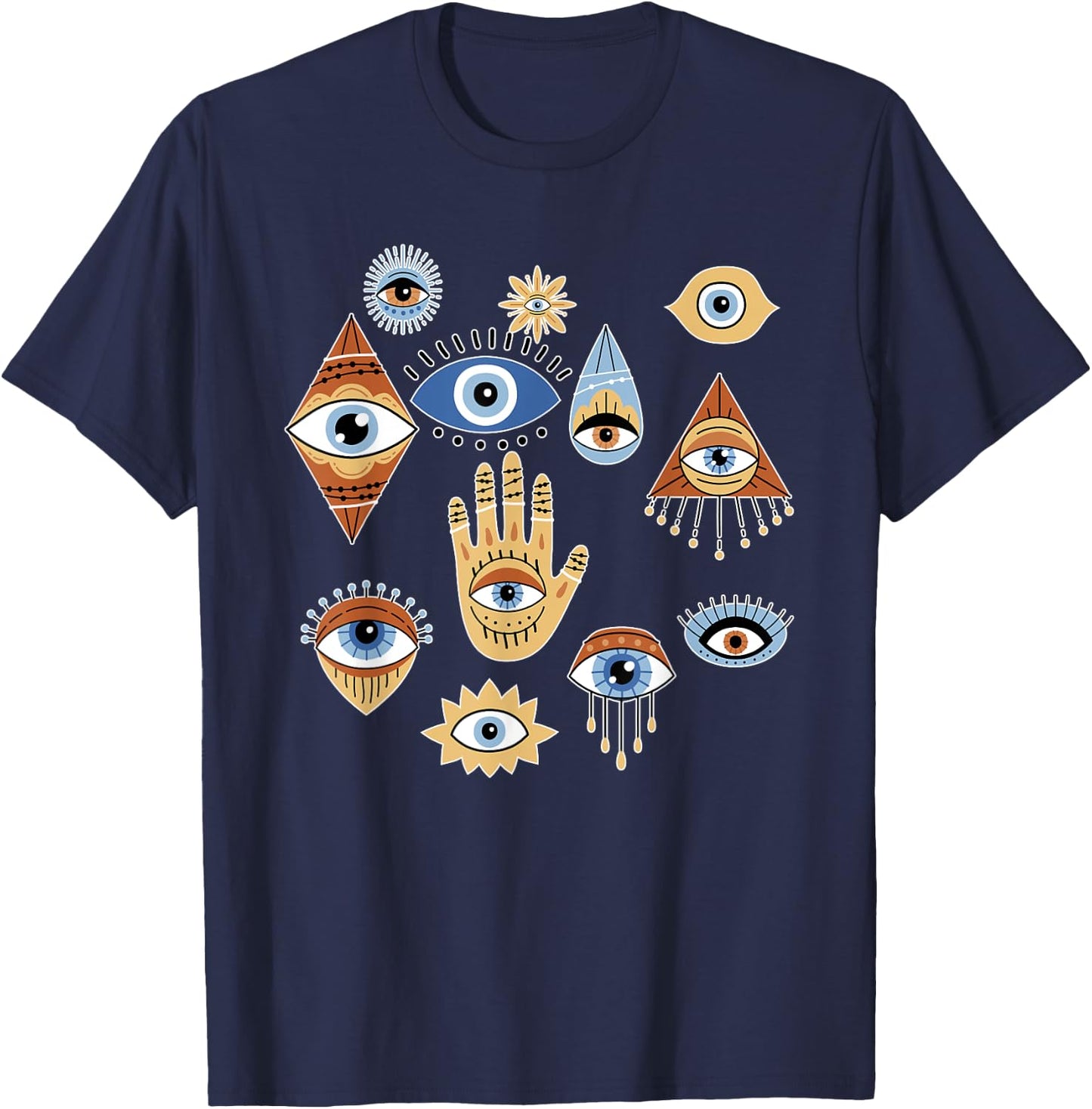 Evil Eye Curse Protection Hand of Hamsa Seeing Eyes T-Shirt - T-Shirt | Navy
