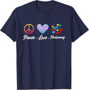 Peace Love Pharmacy Funny Pharmacy Technican Mothers Day T-Shirt - T-Shirt | Navy