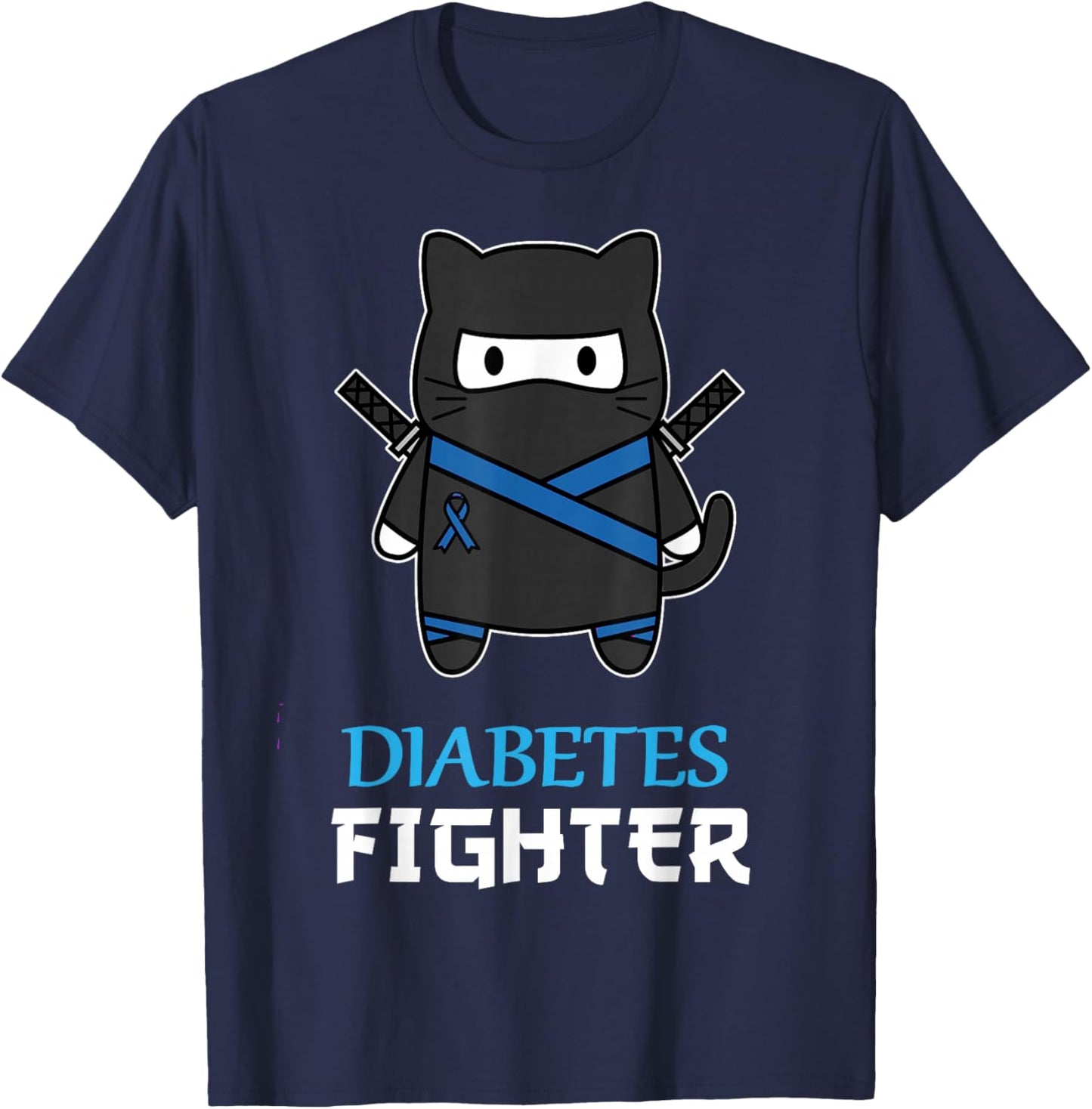 Diabetes Fighter Cat Ninja Awareness Diabetes Type 1 T-Shirt - T-Shirt | Navy