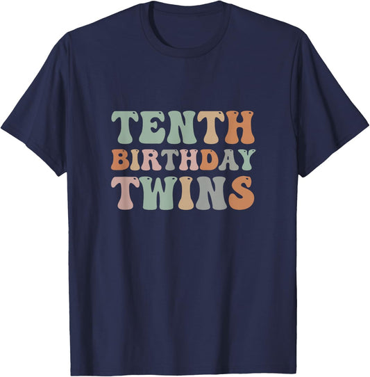 10th Birthday 10 Years Old Tenth Birthday Twin Sibling T-Shirt - T-Shirt | Navy