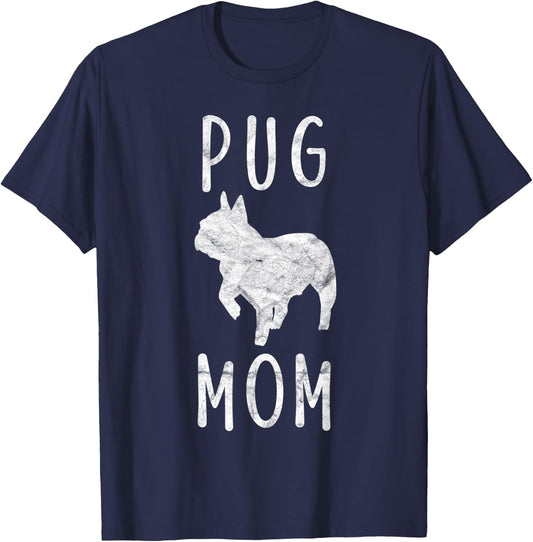 Vintage Pug Mama Gift Puggle Mom Pet Dog Owner Mother Men Women Kids T-Shirt - T-Shirt | Navy