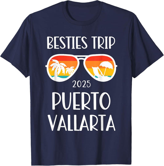 Besties Trip 2025 Puerto Vallarta Mexico Weekend T-Shirt - T-Shirt | Navy