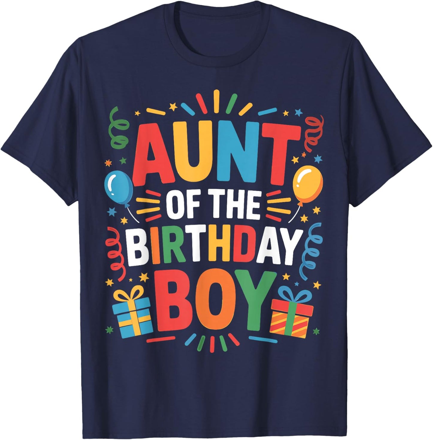 Funny Aunt of the Birthday Boy Cute Family Matching Party T-Shirt - T-Shirt | Navy