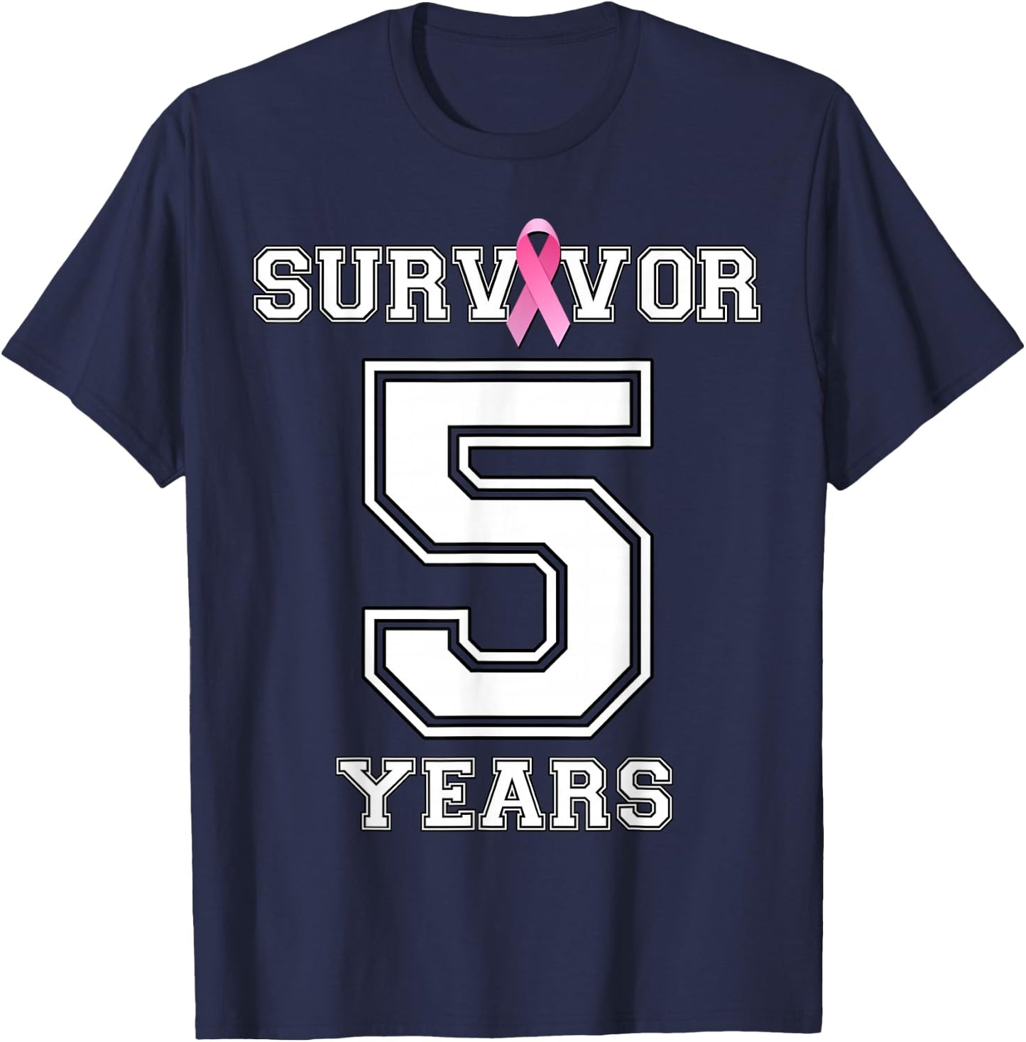 5 Years Breast Cancer Survivor Gifts Pink Ribbon T-Shirt - T-Shirt | Navy