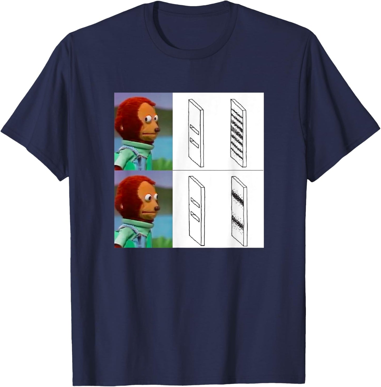 Observer Effect Meme Funny Quantum Physics Awkward Monkey T-Shirt - T-Shirt | Navy