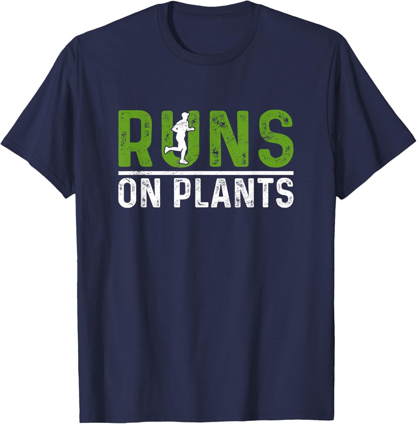 Runs On Plants Vegan Runner Vegetarian Running Marathon T-Shirt - T-Shirt | Navy