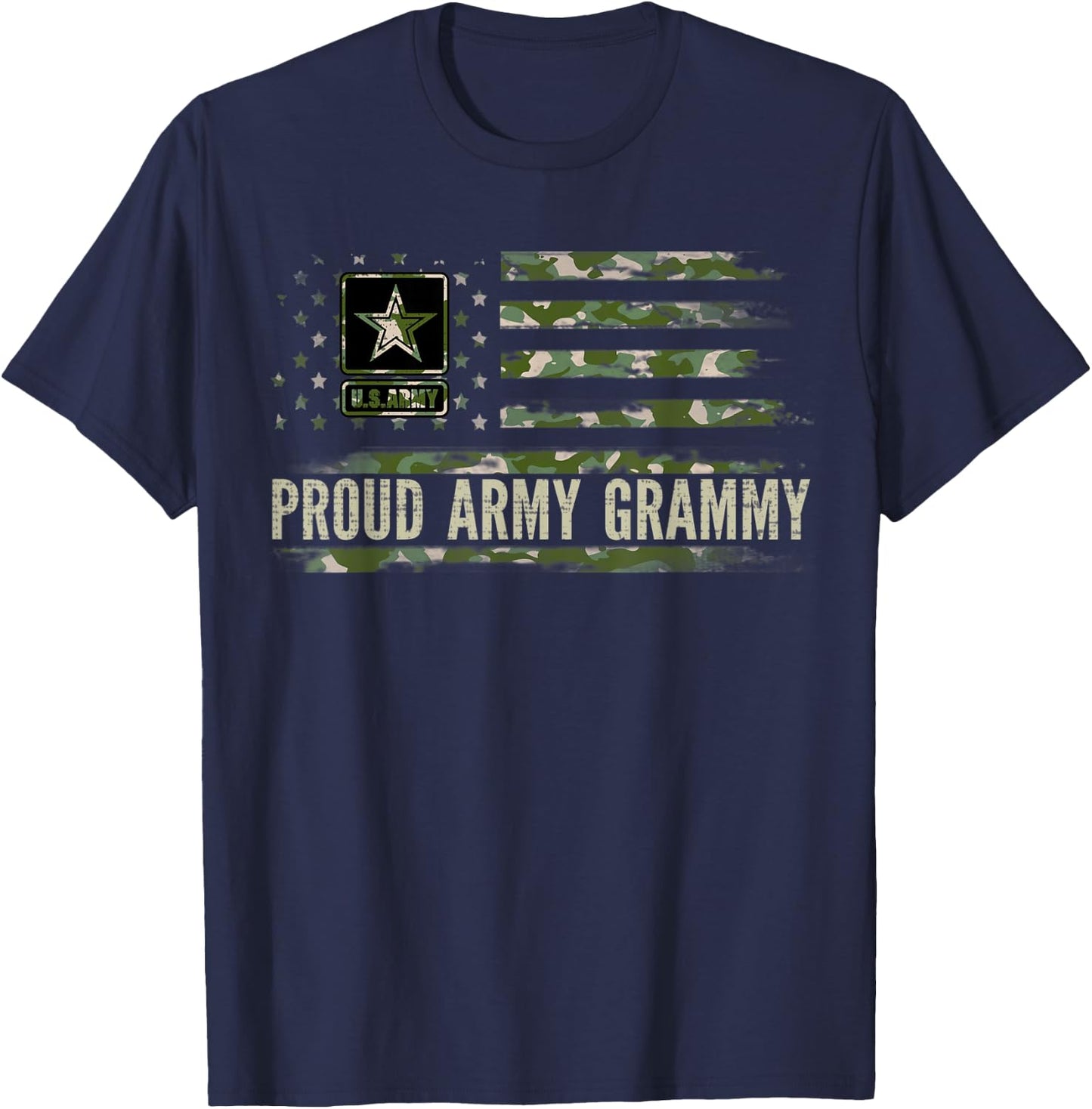 Vintage Proud Army Grammy Camo American Flag Veteran Gift Kids Men T-Shirt - T-Shirt | Navy