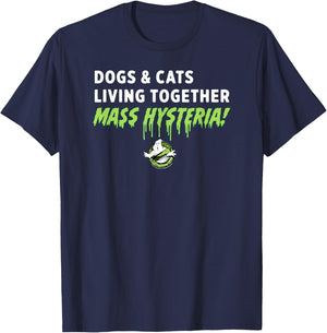 Ghostbusters Dogs and Cats Living Together Mass Hysteria! T-Shirt - T-Shirt | Navy