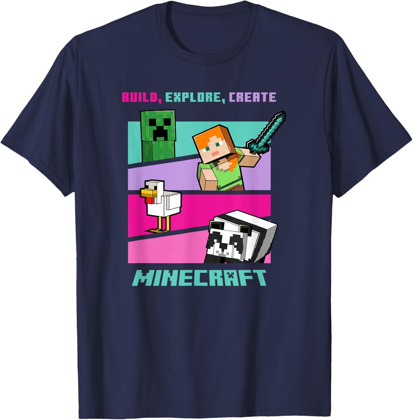 Minecraft Build Explore Create Group Poster T-Shirt - T-Shirt | Navy
