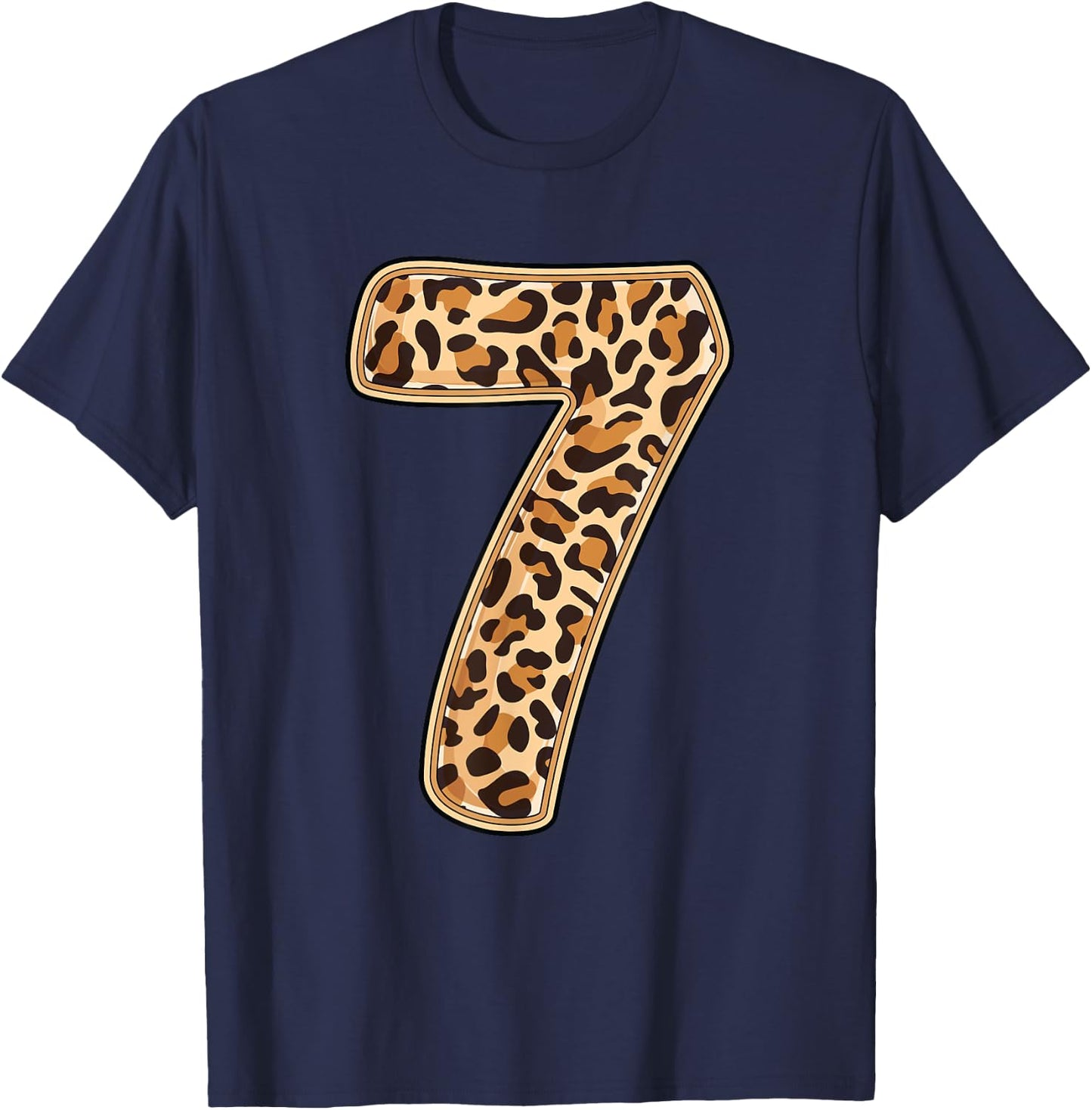 Leopard 7th Birthday Party 7 Seven Years Old Wild Cats Kids T-Shirt - T-Shirt | Navy