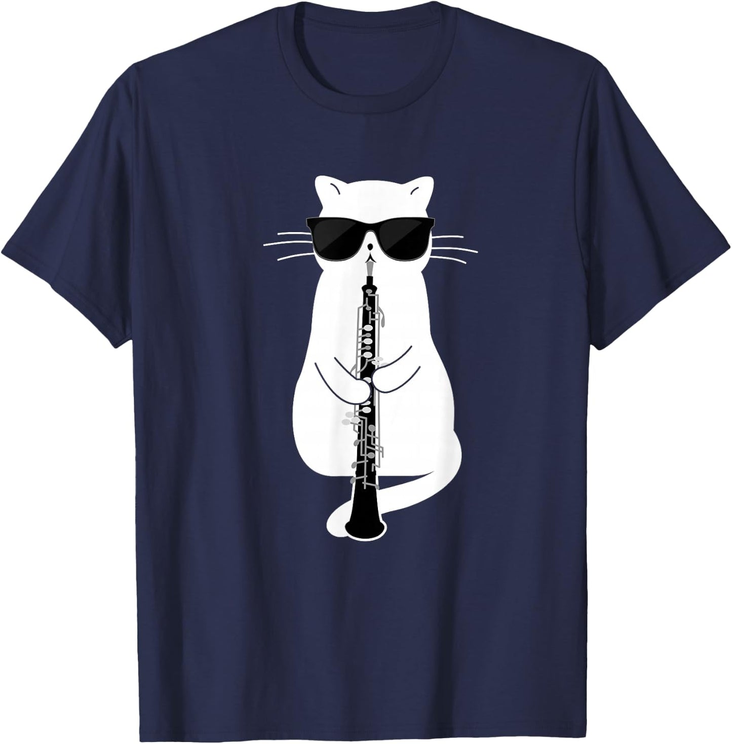 Cat wearing sunglasses playing Oboe T-Shirt - T-Shirt | Navy