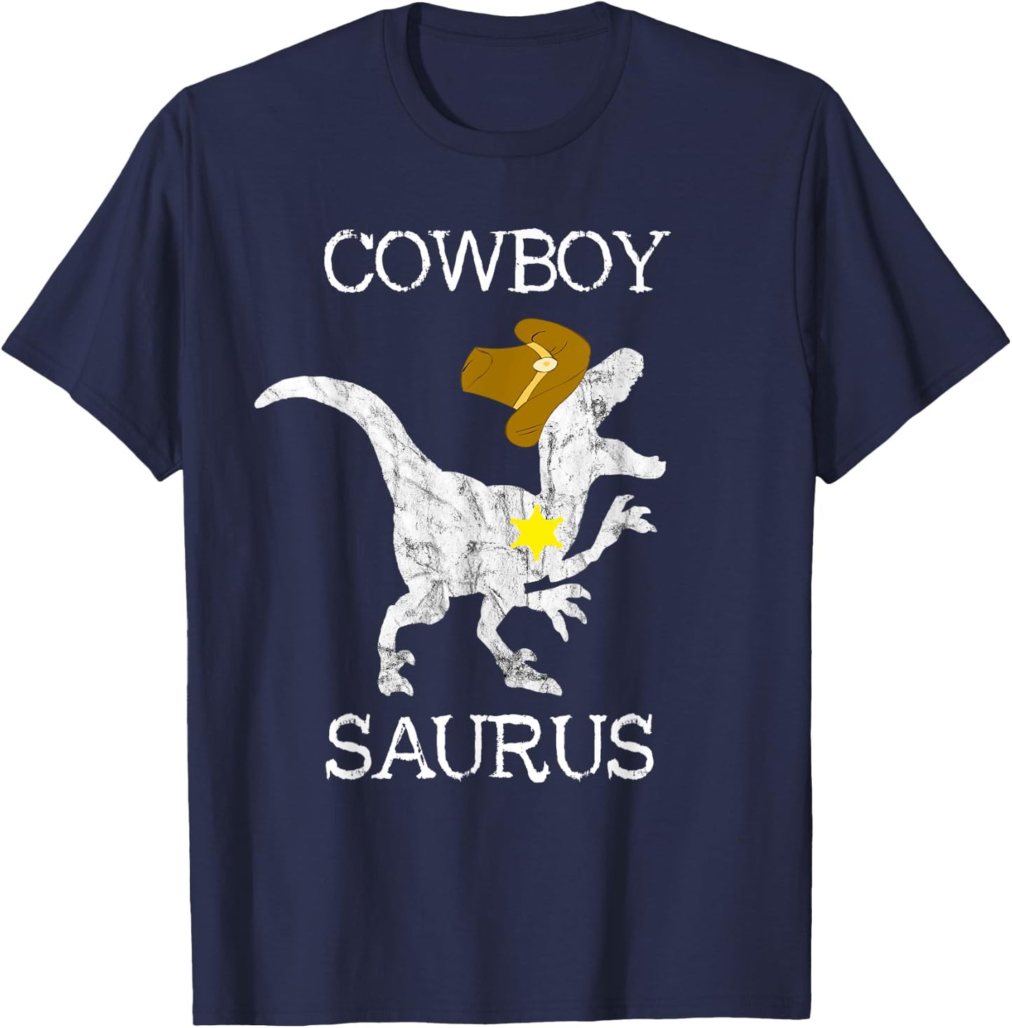 Cowboy Saurus Wild West Sheriff Rancher T Rex Dinosaur Shirt T-Shirt - T-Shirt | Navy