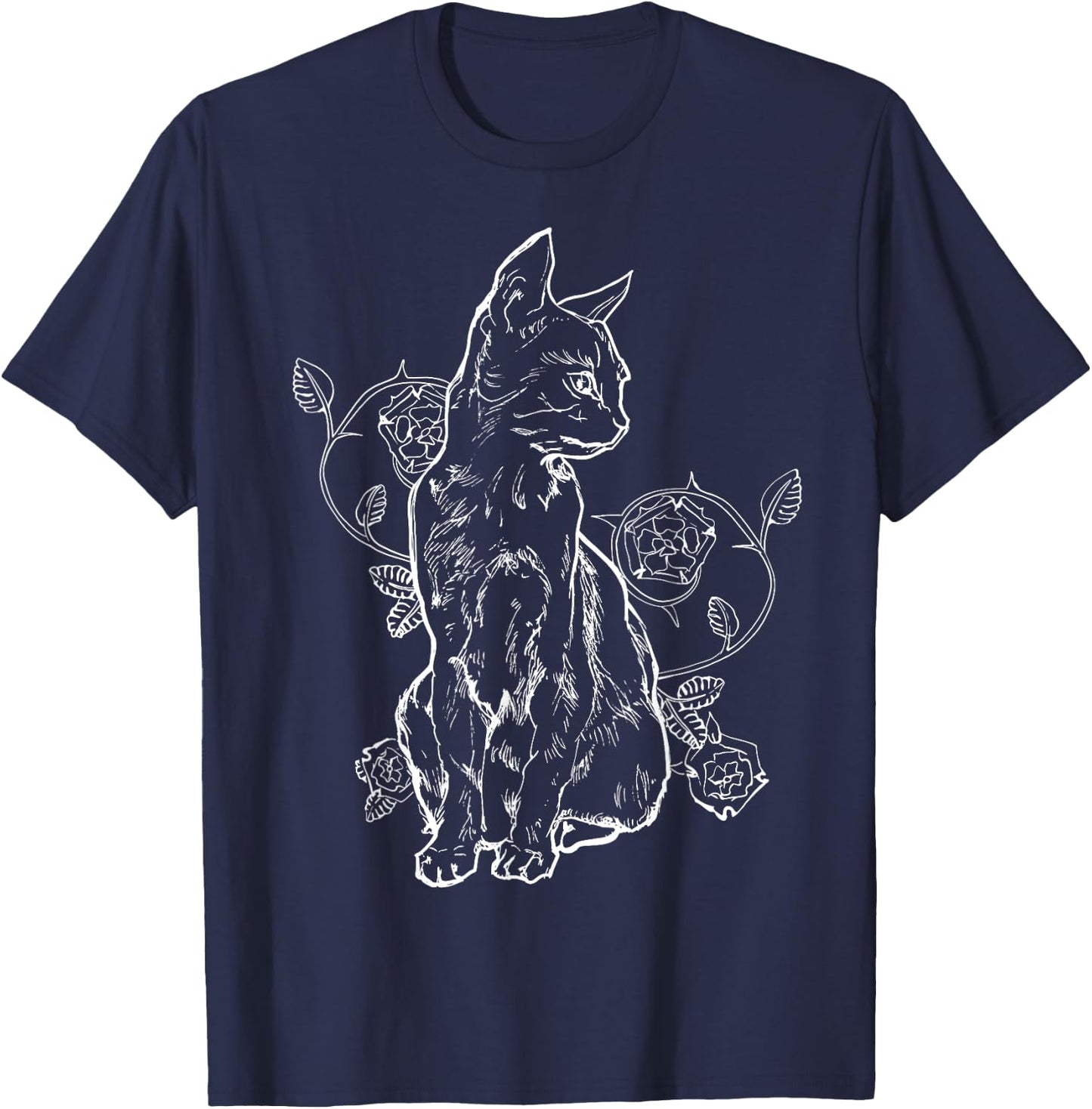 Black Roses Alt Aesthetic Nu Goth Teen Goth Cat T-Shirt - T-Shirt | Navy