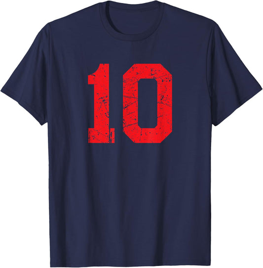Number #10 Sport Red Vintage Plain Number T-Shirt - T-Shirt | Navy