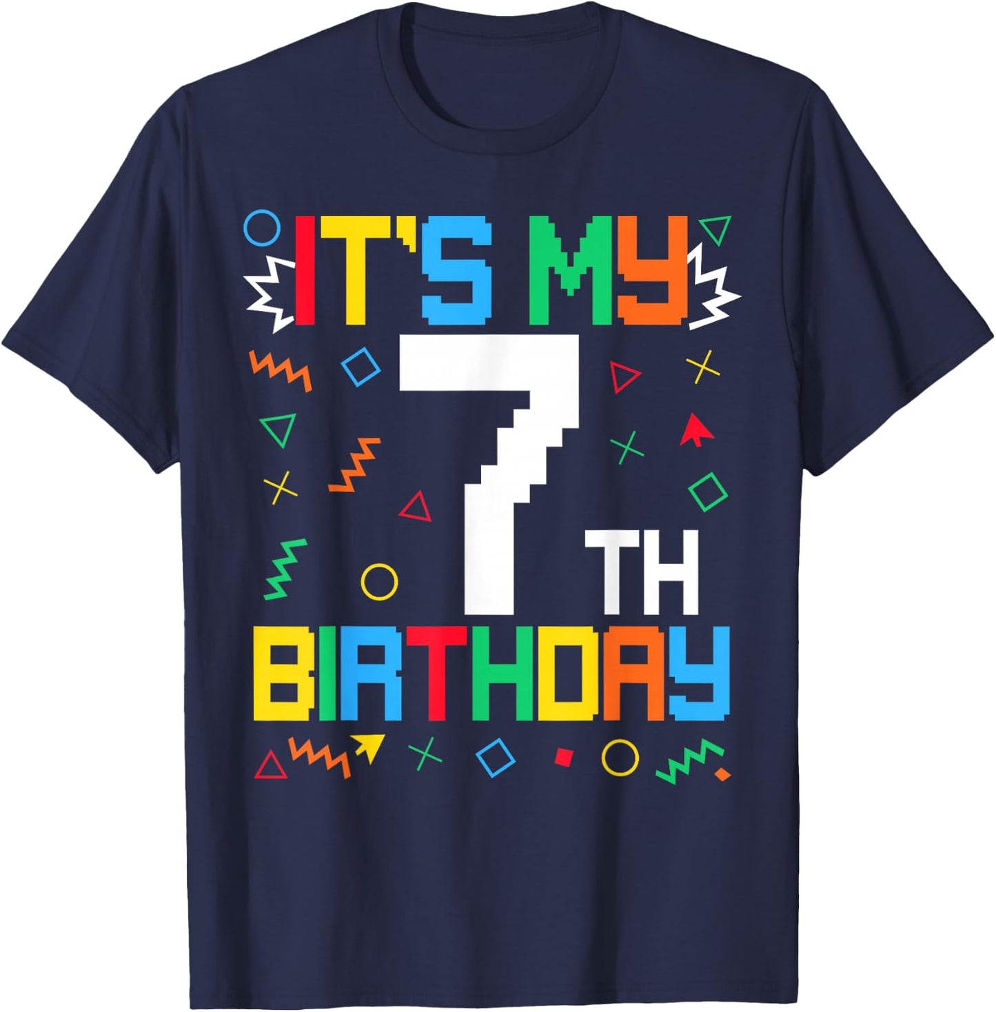 It's My 7th Birthday Gamer Kids Video Game Birthday T-Shirt - T-Shirt | Navy