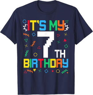 It's My 7th Birthday Gamer Kids Video Game Birthday T-Shirt - T-Shirt | Navy