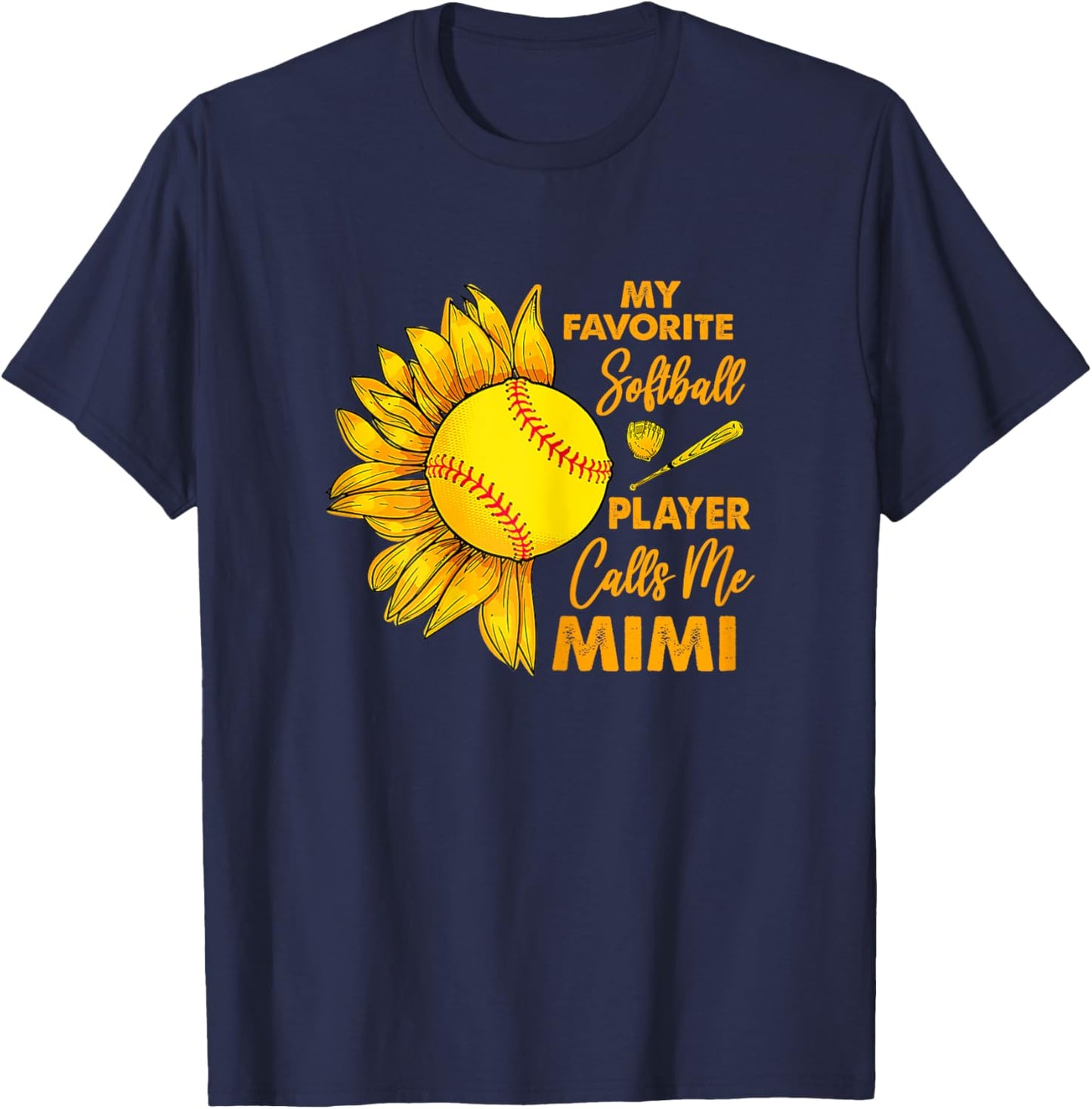 My Favorite Softball Player Calls Me Mimi Sunflower T-Shirt - T-Shirt | Navy