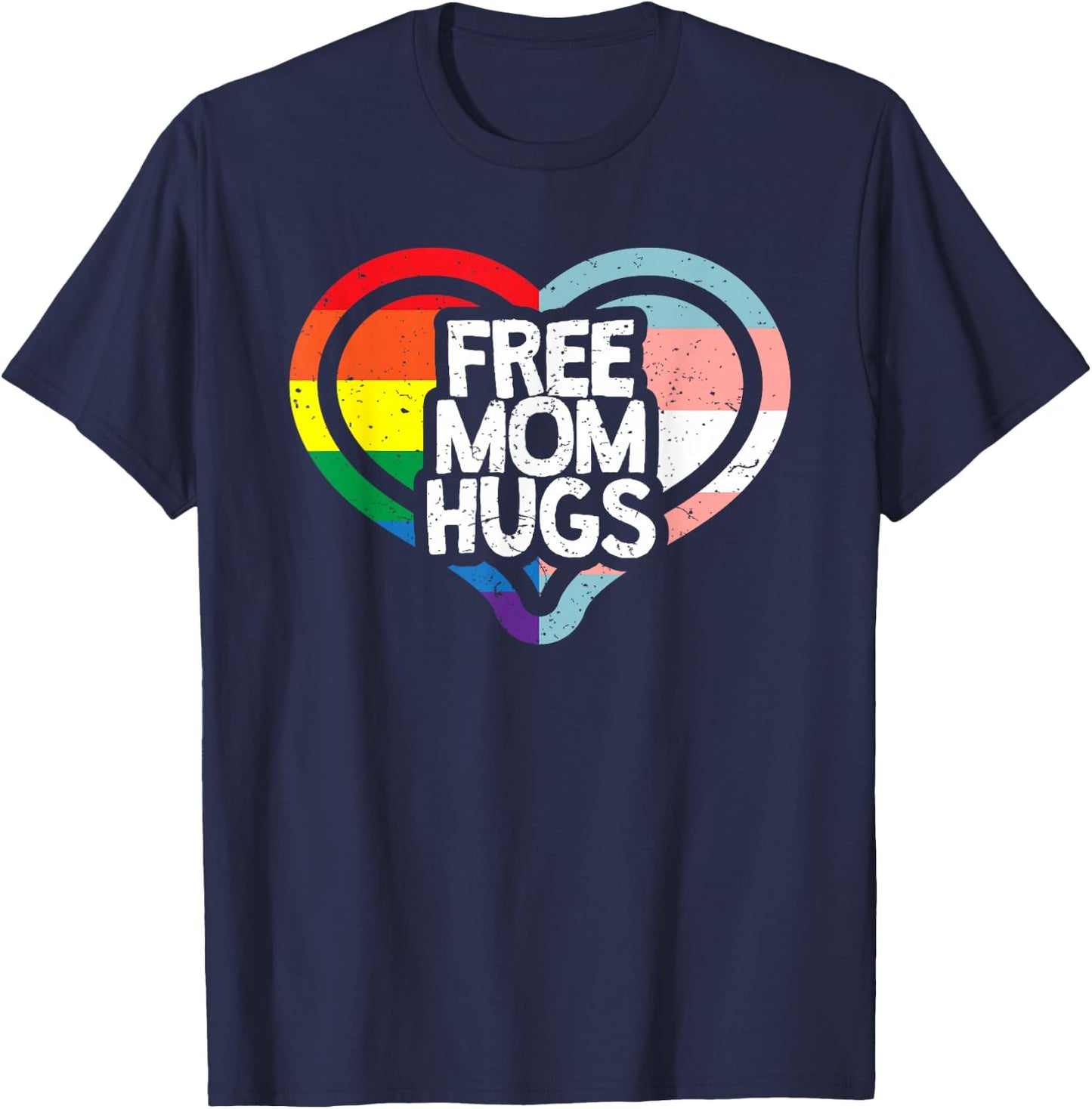 Free Mom Hugs Rainbow Pride T-Shirt - T-Shirt | Navy