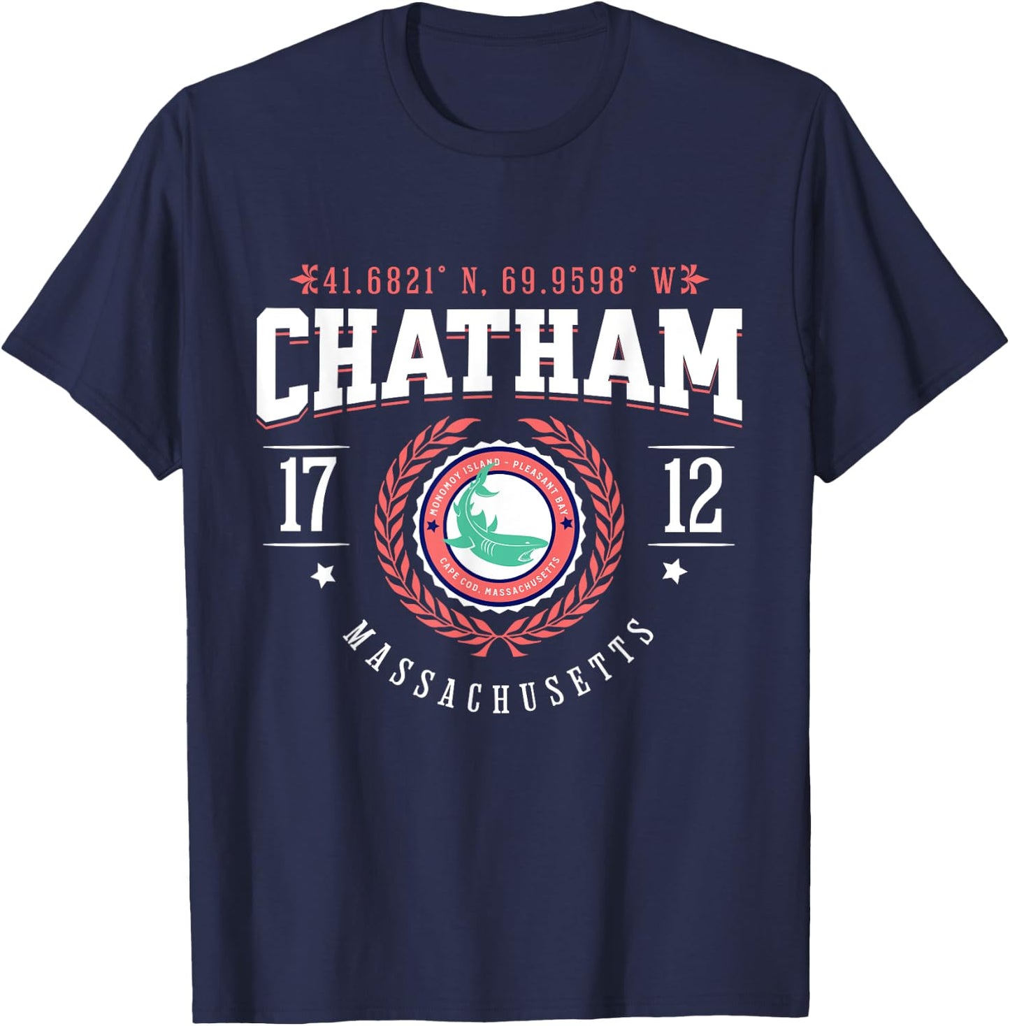 Chatham MA Cape Cod Souvenir Beach Shark Nautical Design Men Women Girls Kids T-Shirt - T-Shirt | Navy