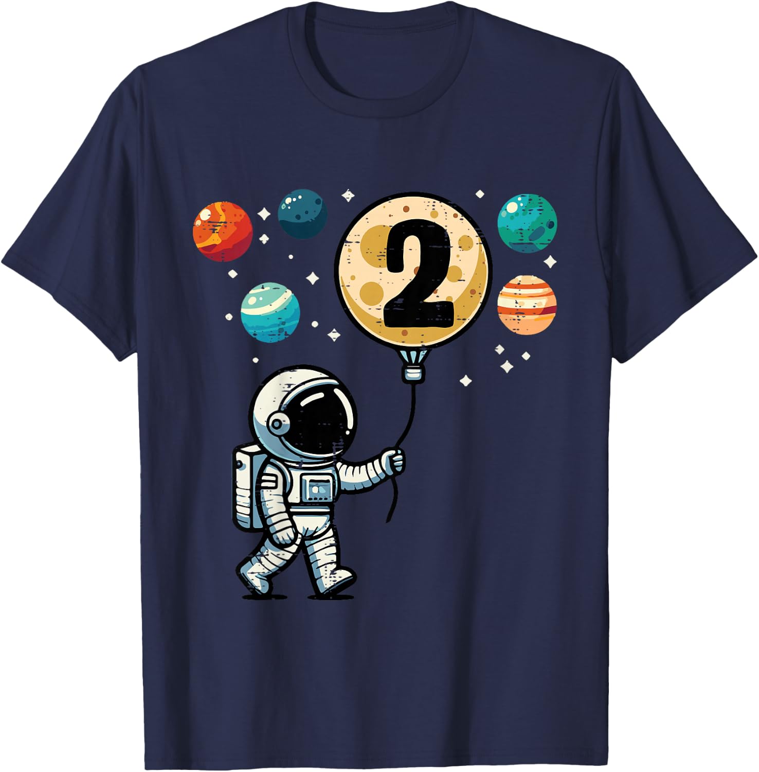 Kids 2nd Birthday Astronaut Planets 2 Year Old Bday Toddler Boys T-Shirt - T-Shirt | Navy