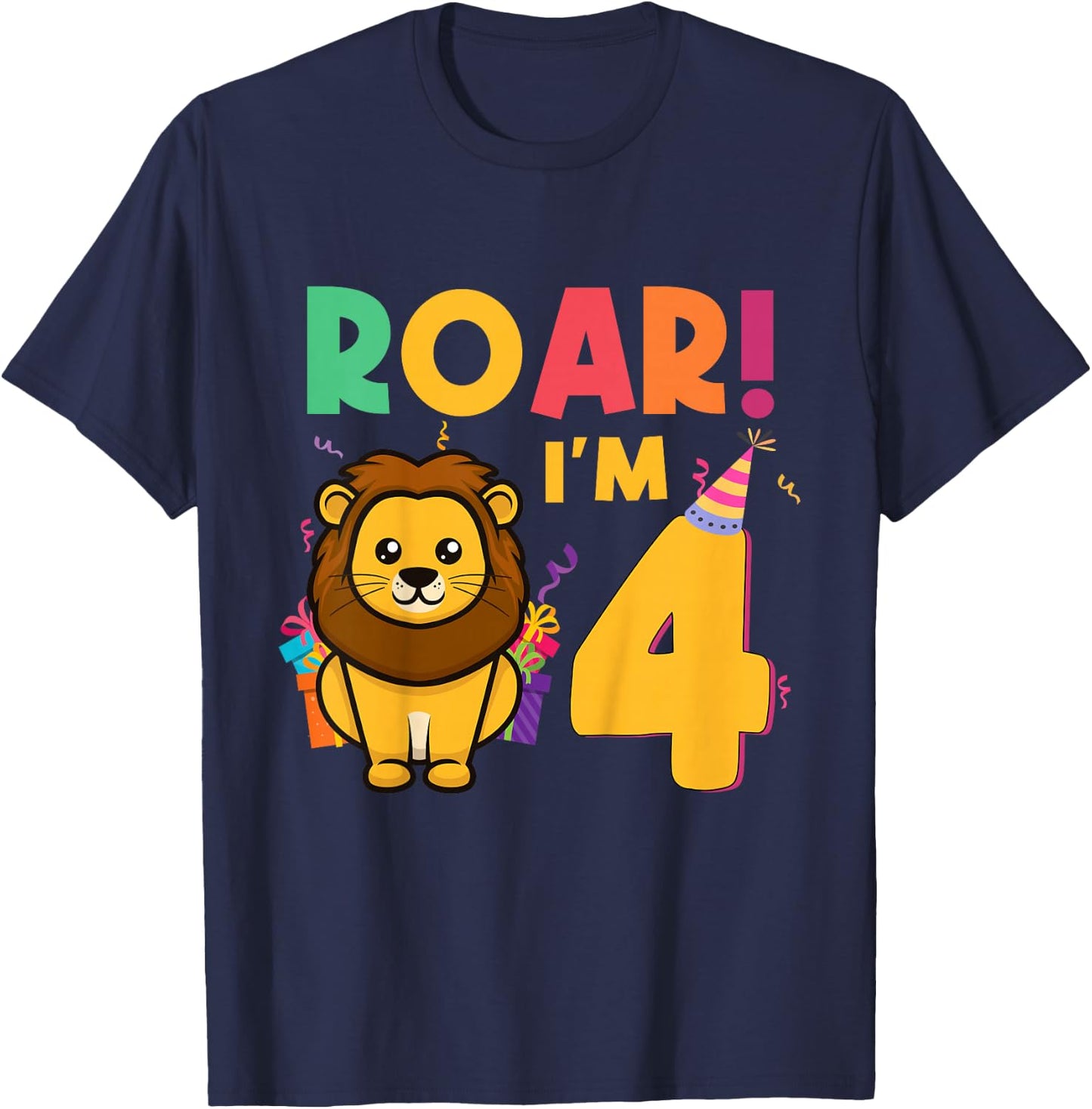 I'm 4 Years Old Lion Roar Funny 4th Birthday Boy Girl Kids T-Shirt - T-Shirt | Navy